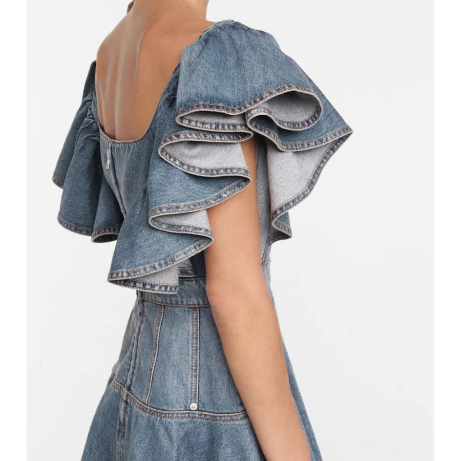 豪華で新しい ワンピース マックイーン アレキサンダー Mcqueen Alexander アレキサンダー Washed Indigo Minidress Denim ワンピース ドレス ミニ丈 ワンピース レディース Mcqueen Alexander マックイーン ワンピース チュニック