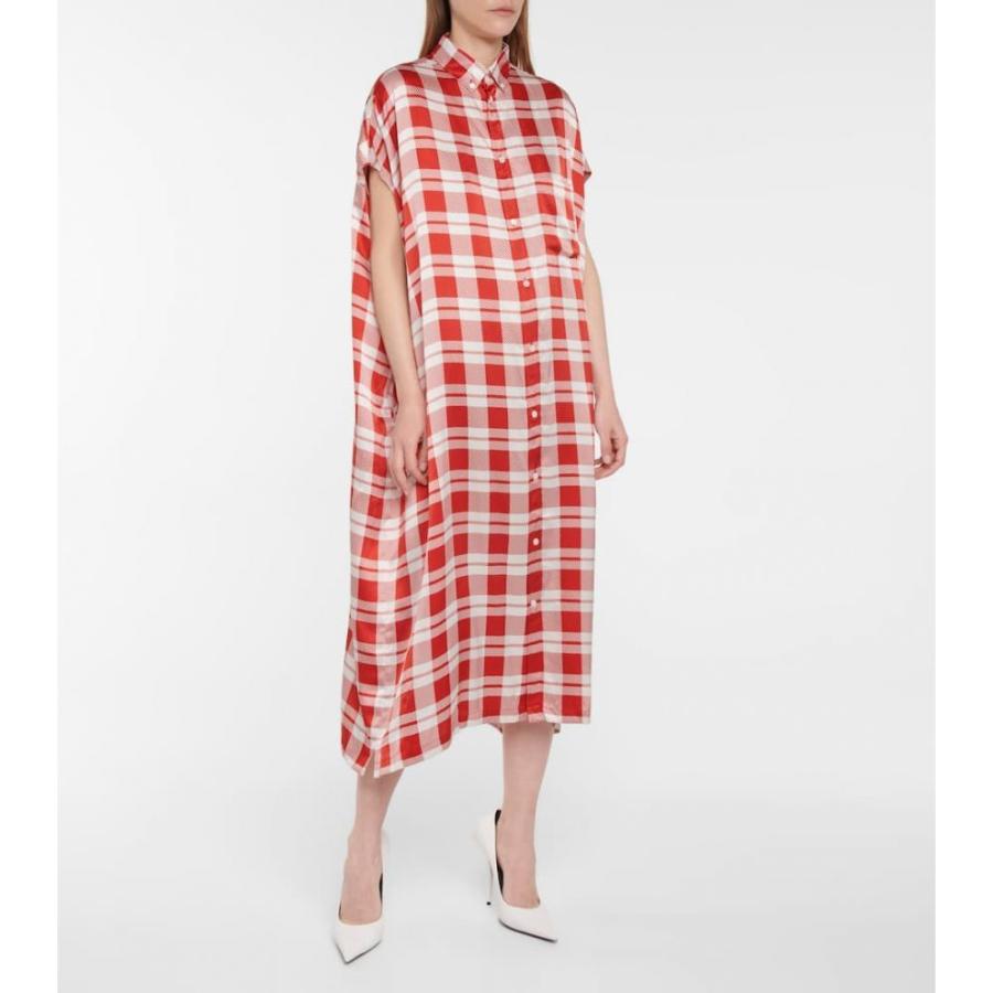 すぐったレディース福袋 バレンシアガ Balenciaga ワンピース Red White Dress Midi Shirt Silk Checked ワンピース ドレス ミドル丈 ワンピース レディース Balenciaga バレンシアガ レディース ワンピース チュニック