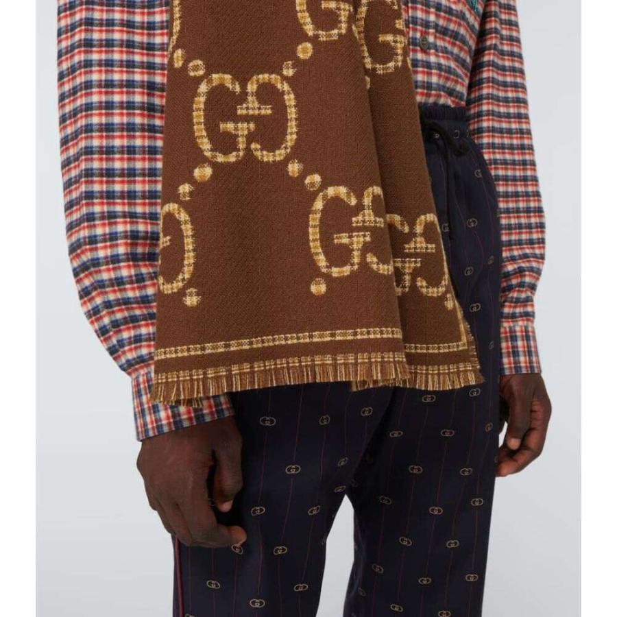 男の子向けプレゼント集結 グッチ Gucci Brown Beige Scarf Jacquard Wool Gg マフラー スカーフ ストール メンズ マフラー サイズ Onesize Www Oroagri Eu