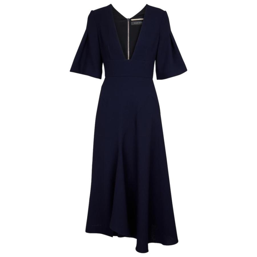 割引価格購入 ローラン ムレ Roland Mouret レディース ワンピース ミドル丈 ワンピース ドレス Botez Wool Crepe Midi Dress Navy 超人気新品 Miracleleaffl Com
