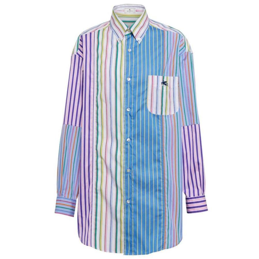 エトロ Etro レディース ブラウス・シャツ トップス Striped cotton shirt Blu｜fermart3-store｜02