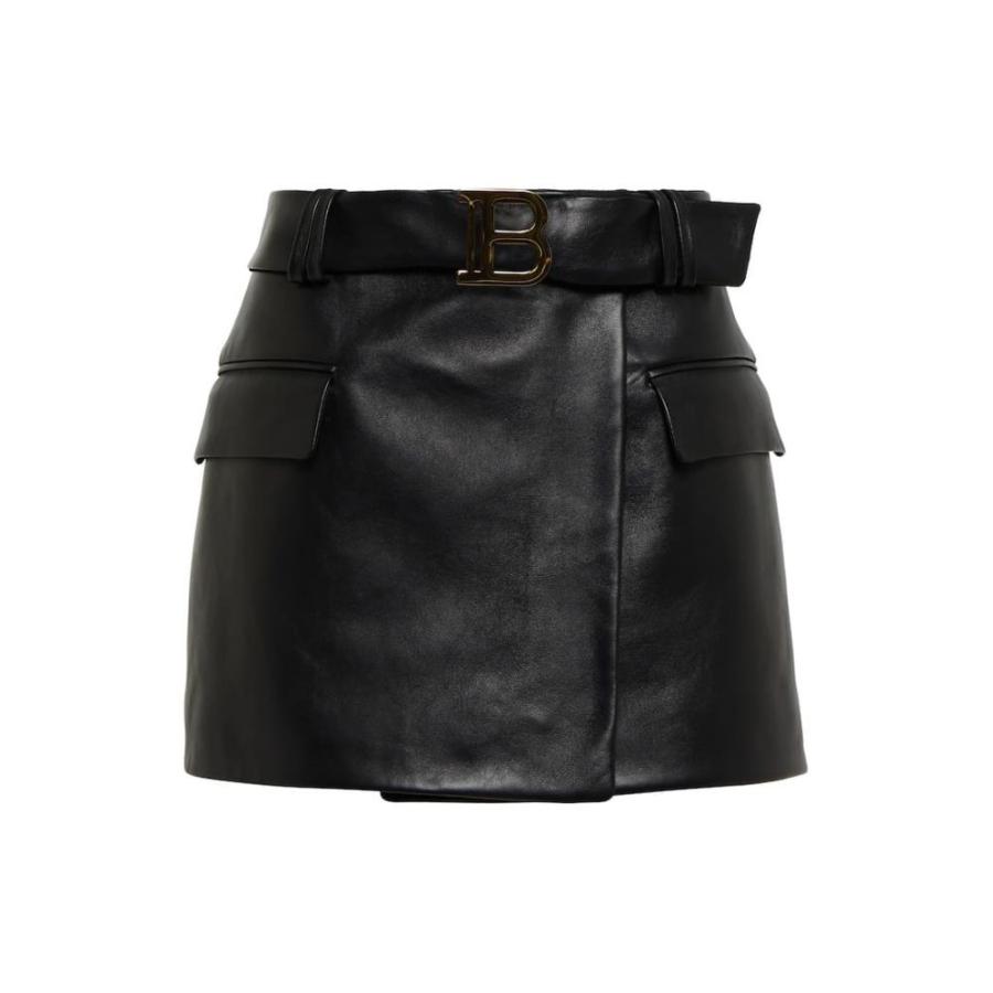 バルマン Balmain レディース ミニスカート スカート Wrap High-Rise Leather Miniskirt Noir ミニスカート
