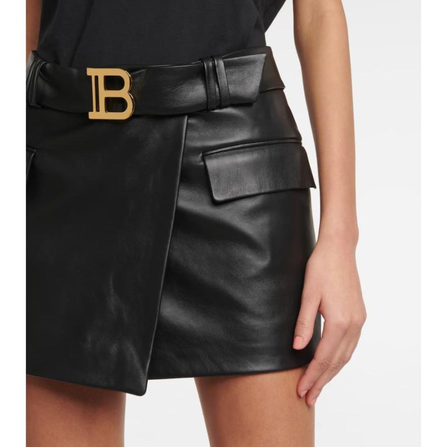 バルマン Balmain レディース ミニスカート スカート Wrap High-Rise Leather Miniskirt Noir｜fermart3-store｜04