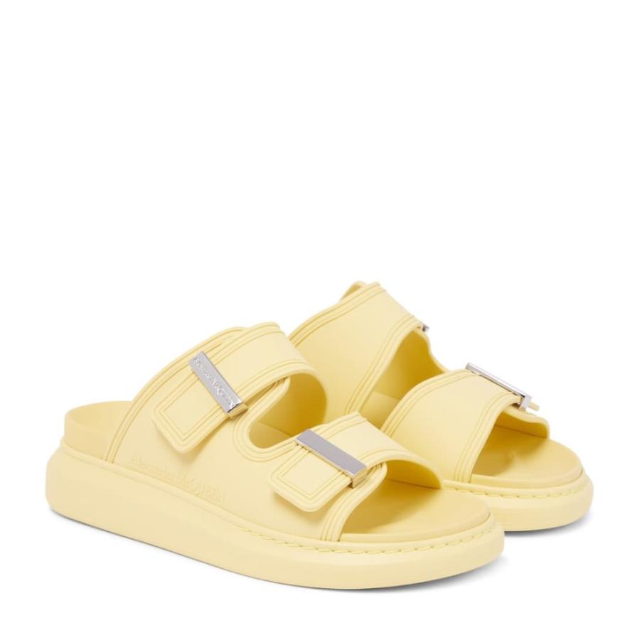 新作早割 アレキサンダー マックイーン Alexander Mcqueen レディース サンダル ミュール シューズ 靴 Logo Buckled Rubber Slides Pale Yellow Silver 売り出し銀座 Ssl Daikyogo Or Jp