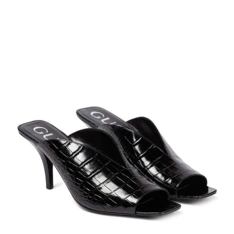 Gucci グッチ レディース Black Sandals Leather Croc-Effect シューズ・靴 クロコダイル柄 サンダル・ミュール サンダル 【ラッピング不可】