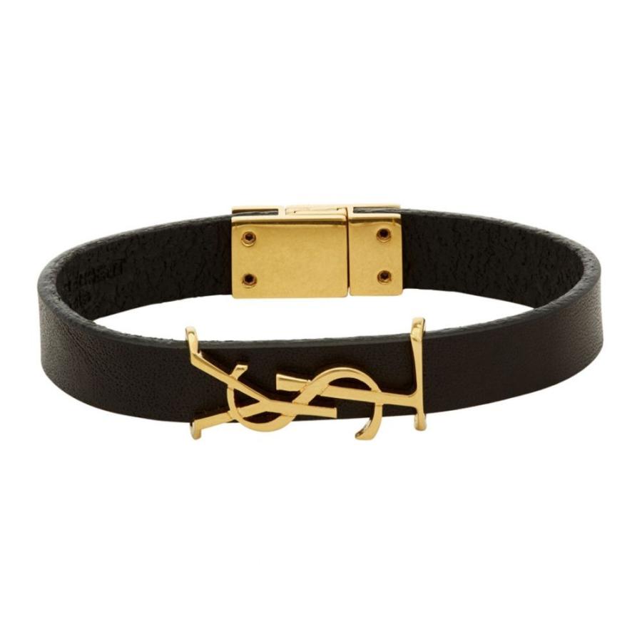 安価 イヴ サンローラン Laurent Saint Leather Laurent メンズ ブレスレット Bracelet ジュエリー アクセサリー Black Gold Leather Opyum Bracelet Black 明りと香り本舗 955cd737 Studio J Co