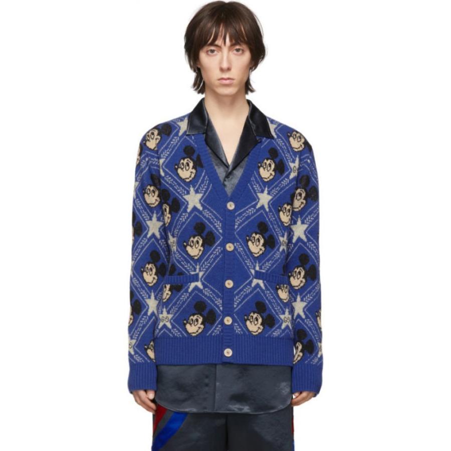 一部予約 グッチ Gucci メンズ カーディガン トップス Blue Azure Cardigan Wool Disney Edition