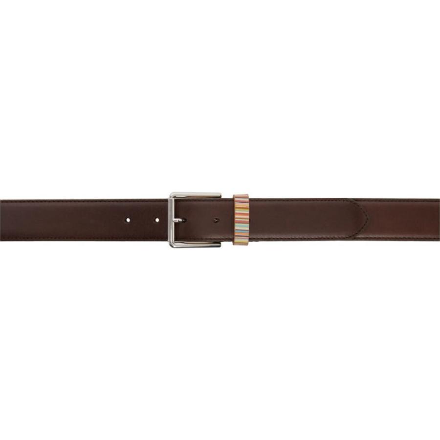海外輸入 ファッション小物 メンズ ベルト ポールスミス Smith Paul ポールスミス Brown Belt Leather Stripe Signature Brown ベルト メンズ Smith Paul 財布 帽子 ファッション小物 Affaires Sociales Gouv Cg