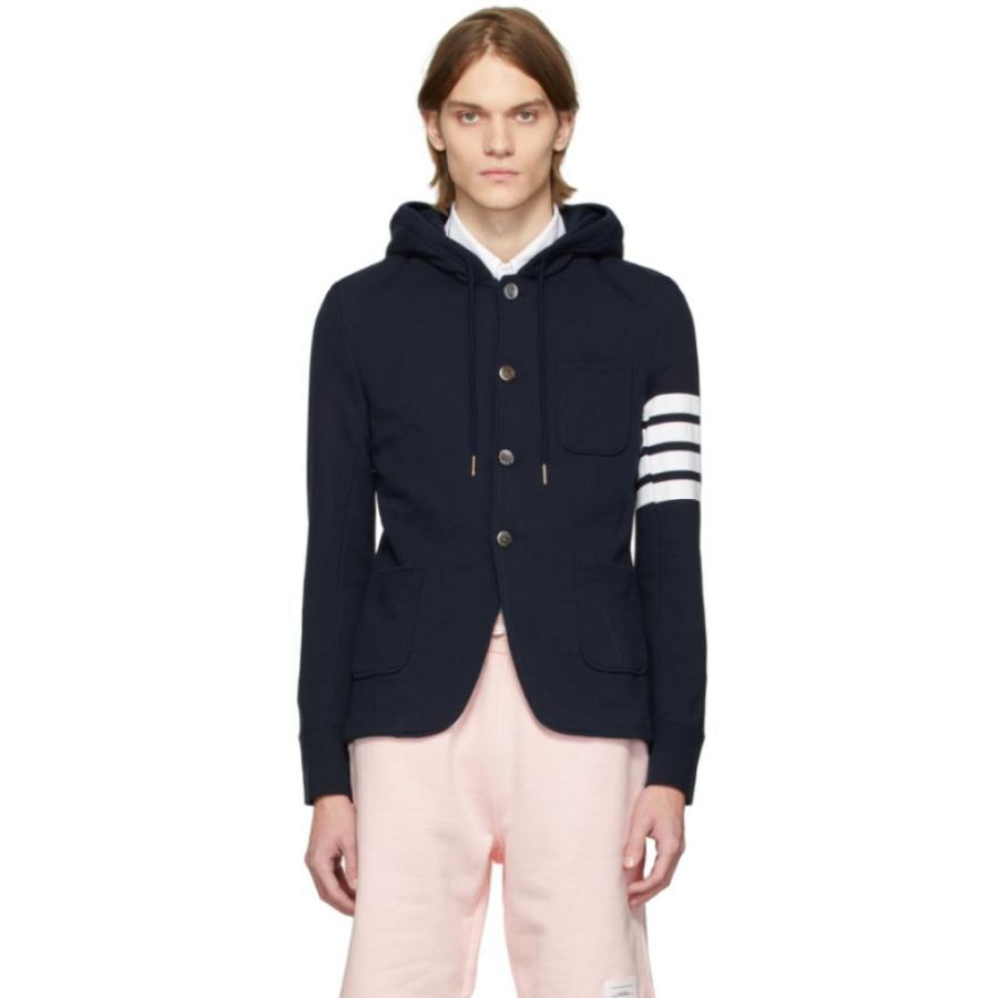 色々な アウター メンズ ジャケット ブラウン トム Browne Thom トム Navy Jacket Sport Hooded Navy アウター フード ジャケット メンズ Browne Thom ブラウン ジャケット Tecem Es