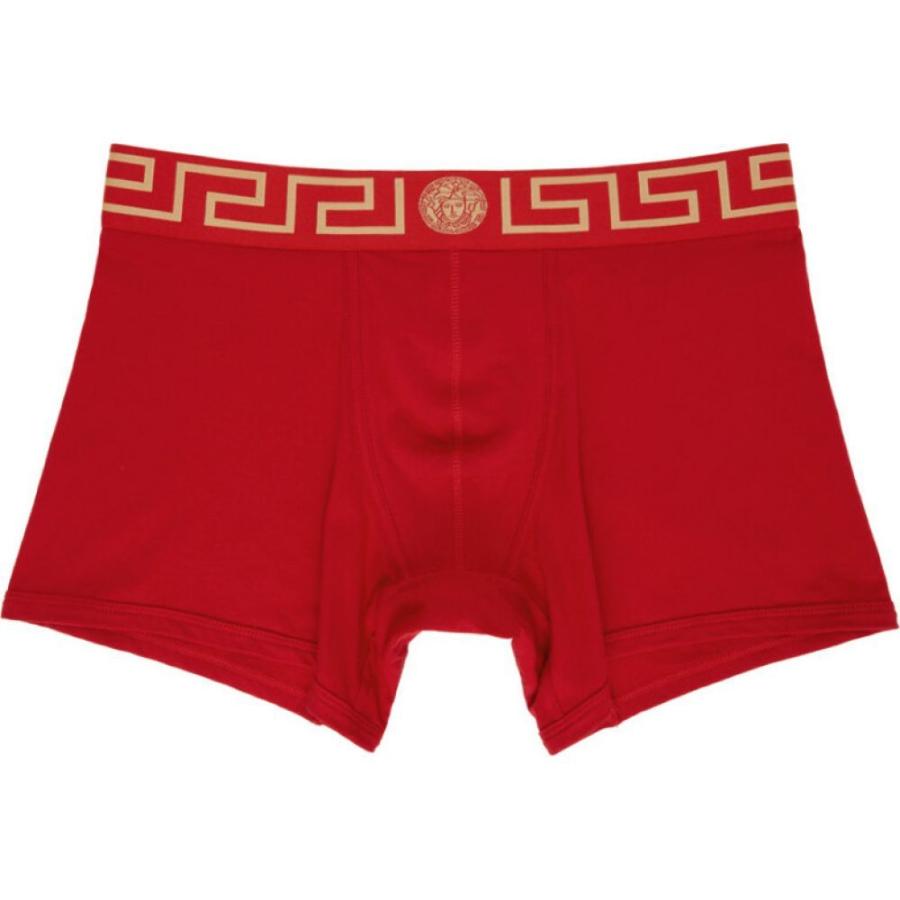 最前線の メンズ ボクサーパンツ ヴェルサーチ Underwear Versace ヴェルサーチ Red Gold Briefs Boxer Long Border Greca Red インナー 下着 ボクサーパンツ メンズ Underwear Versace 下着 靴下 部屋着