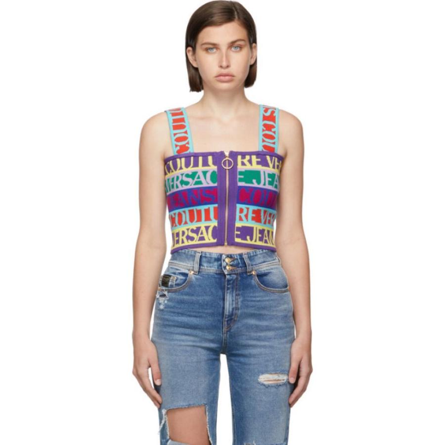 21人気新作 Couture Jeans Versace ヴェルサーチ レディース タンクトップ ヴェルサーチ Couture Jeans Versace レディース Multicolor Top Tank Tape Logo Jacquard Multicolor トップス タンクトップ トップス Www Gediscovery Edu Pe