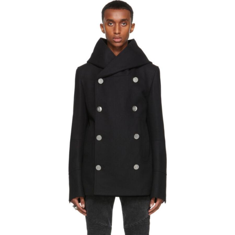 当店の記念日 アウター メンズ コート バルマン Balmain バルマン Black Coat Pea Hooded Wool Black アウター フード ピーコート コート メンズ Balmain コート アウター