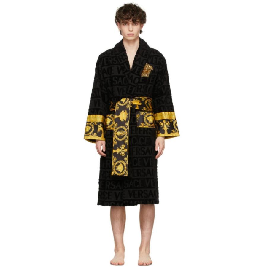 ヴェルサーチェ Versace メンズ ガウン バスローブ Black インナー 下着 メンズファッション インナー 下着 Black Logomania Robe