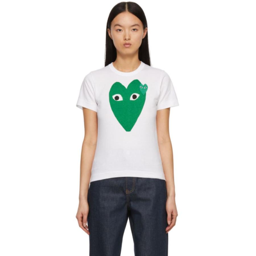 トレック販売店 コム デ ギャルソン Comme Des Garcons Play レディース Tシャツ トップス White Green Heart Patch T Shirt White ショッピング最安値 Ssl Daikyogo Or Jp
