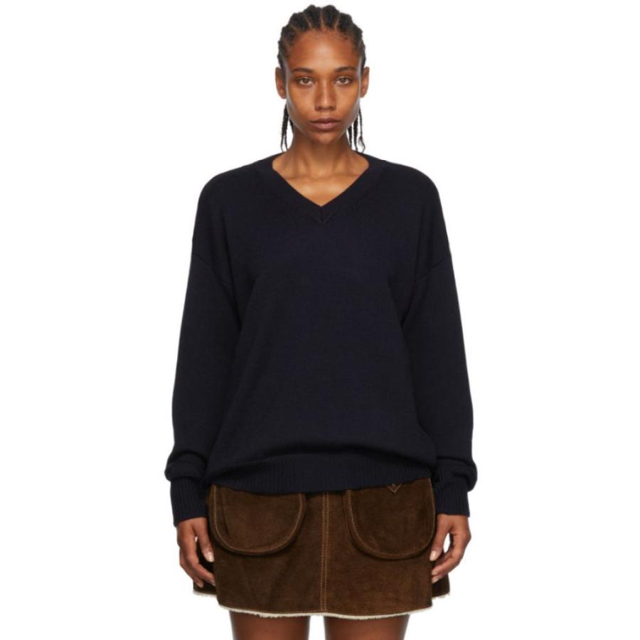 ニット セーター レディース Margiela Maison Mm6 エムエムシックス トップス Navy Sweater Paneled Navy 長袖 新しい到着 Ahmedmostafa Us