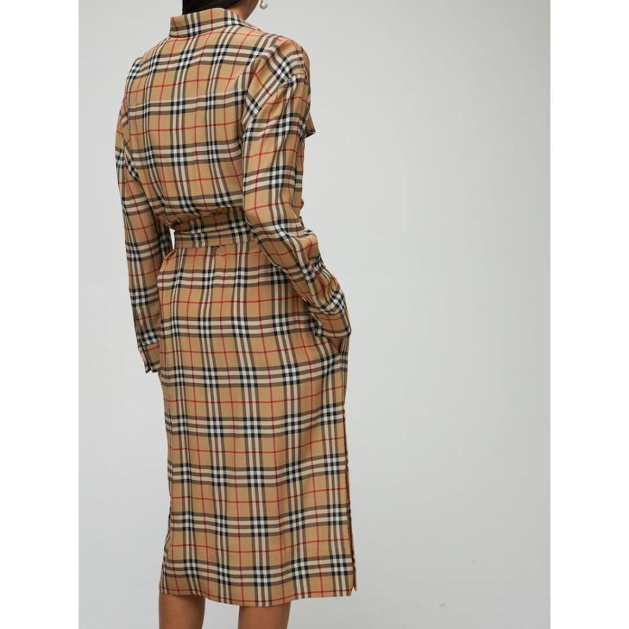 バーバリー Burberry レディース ワンピース シャツワンピース ワンピース ドレス Check Print Silk Shirt Dress Archive Beige 新発売