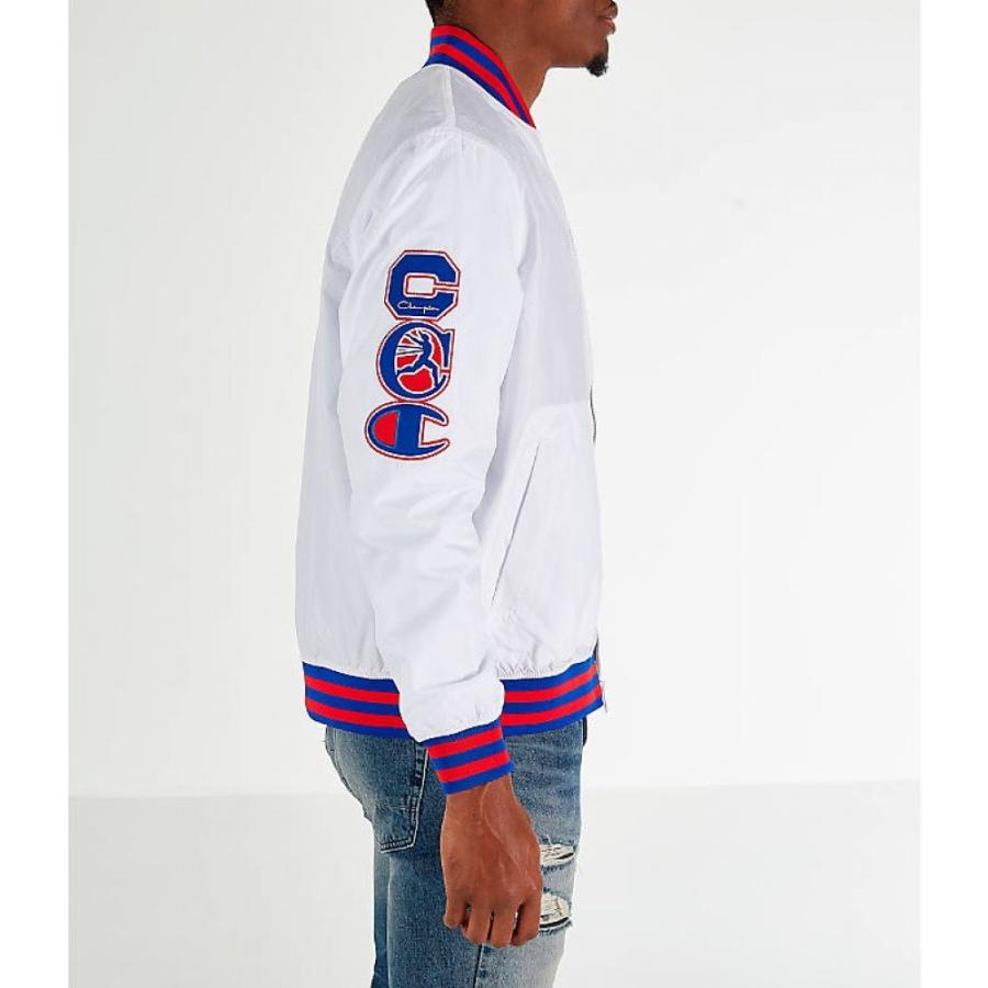 champion satin navy baseball jacket