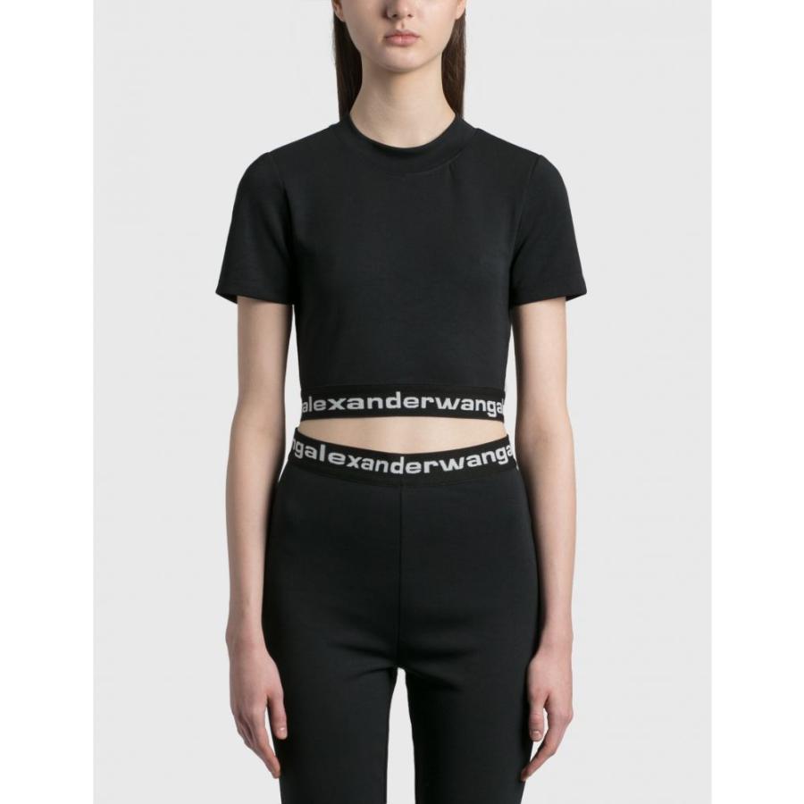 春バーゲン 特別送料無料 アレキサンダーワン Alexander Wang T レディース Tシャツ トップス Logo Elastic Baby T Shirt Black 安いそれに目立つ Skylanceronline Com