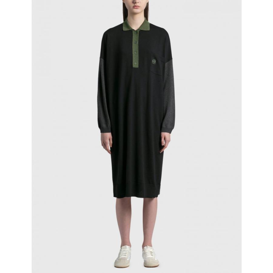 最安値に挑戦 ロエベ Loewe レディース ワンピース ポロ ワンピース ドレス Oversize Polo Neck Dress Black Khaki Green 流行に Smartfin Biz