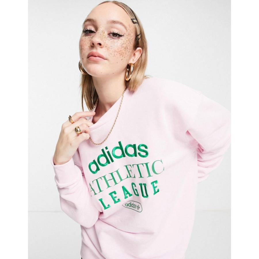 100 正規品 アディダス Adidas Originals レディース スウェット トレーナー トップス Retro Luxury Slogan Sweat In Pink ピンク トレーナー サイズ Uk6