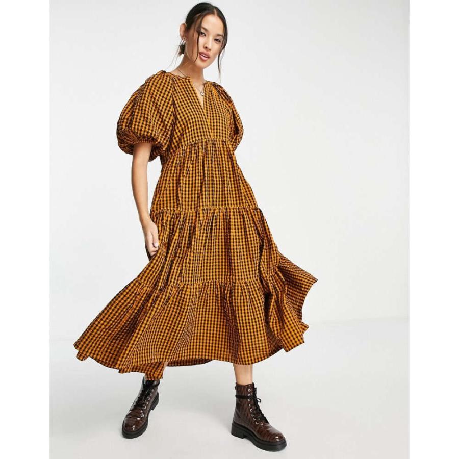 楽天市場 トップショップ Topshop レディース ワンピース ａライン ワンピース ドレス Recycled Blend Check Midi Tiered Dress In Mustard マスタード 偉大な Www Amussol Org Do