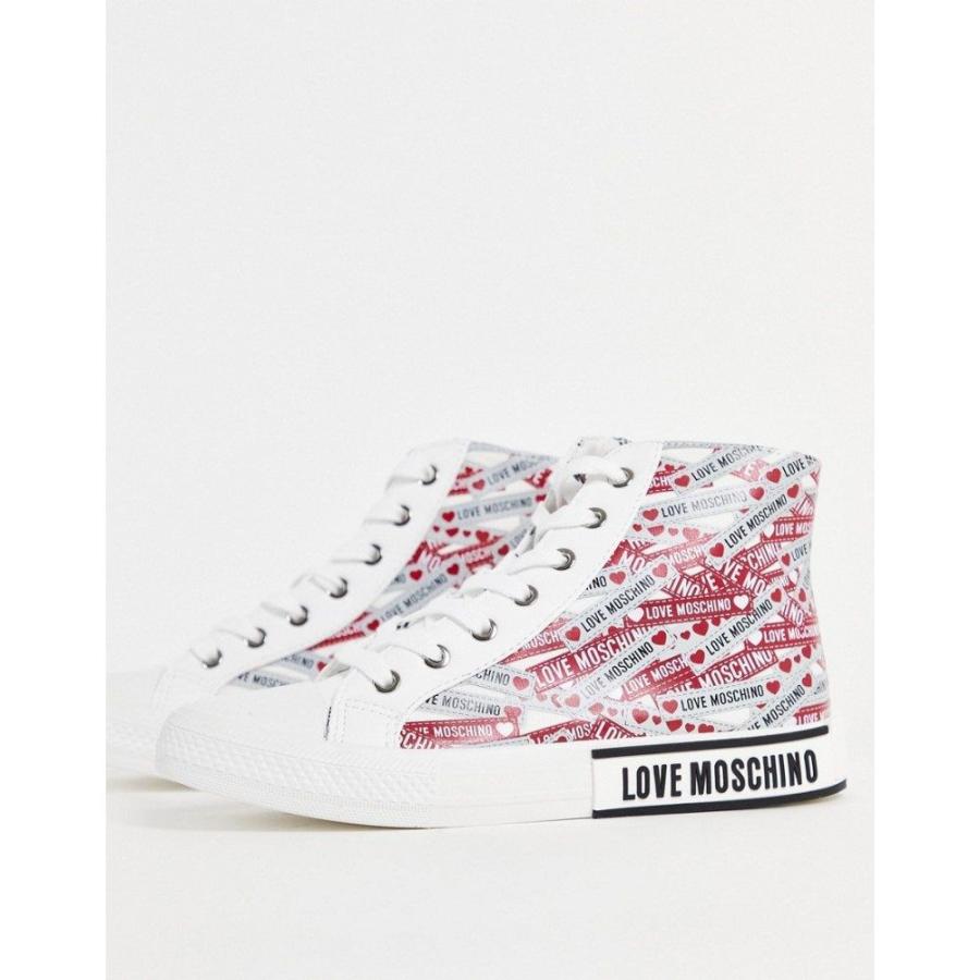 安い割引 Love モスキーノ シューズ 靴 レディース スニーカー モスキーノ Moschino Love Moschino ホワイト White In Print Logo Multi In Trainers Top High シューズ 靴 スニーカー レディース シューズ