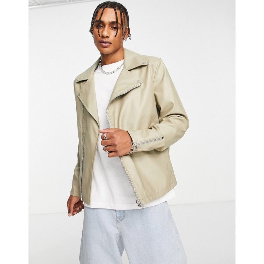 エイソス Asos Design メンズ レザージャケット ライダース アウター Faux Leather Essential Biker Jacket In Beige ホワイト Ap フェルマート Fermart 1号店 通販 Yahoo ショッピング