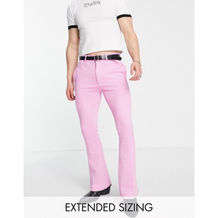 エイソス Asos Design メンズ スキニー スリム ボトムス パンツ Skin Smart Skinny Flared Trousers In Pink Gingham Check ピンク Nanopartea Com Sg