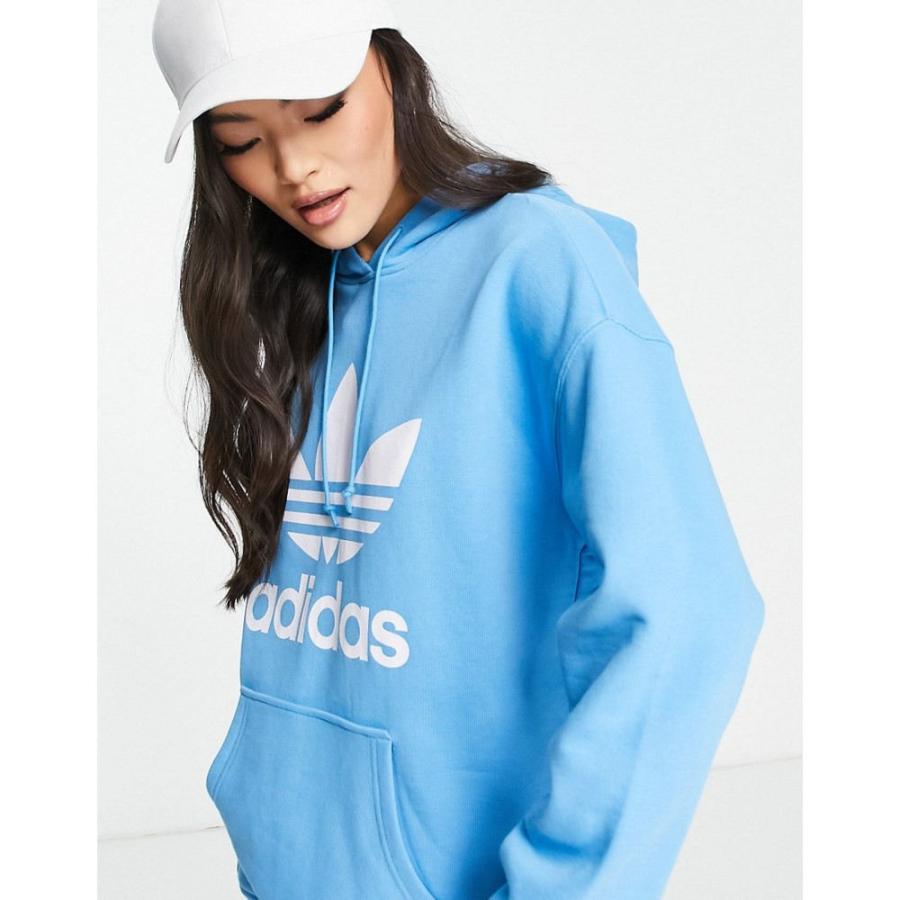 高品質 レディース Originals Adidas アディダス パーカー ブルー Blue Sky In Hoodie Logo Large トップス パーカー サイズ Uk8 Www Quantumbytestore Com
