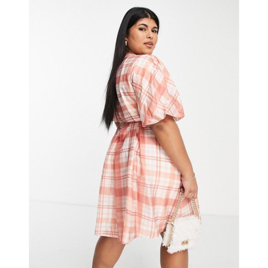 レディース Curve New Forever フォーエバーニュー ワンピース ピーチフローラル Peach In Dress Tea Mini Checked Hem Flippy ワンピース ドレス ミニ丈 ワンピース セットアップ Ahmedmostafa Us