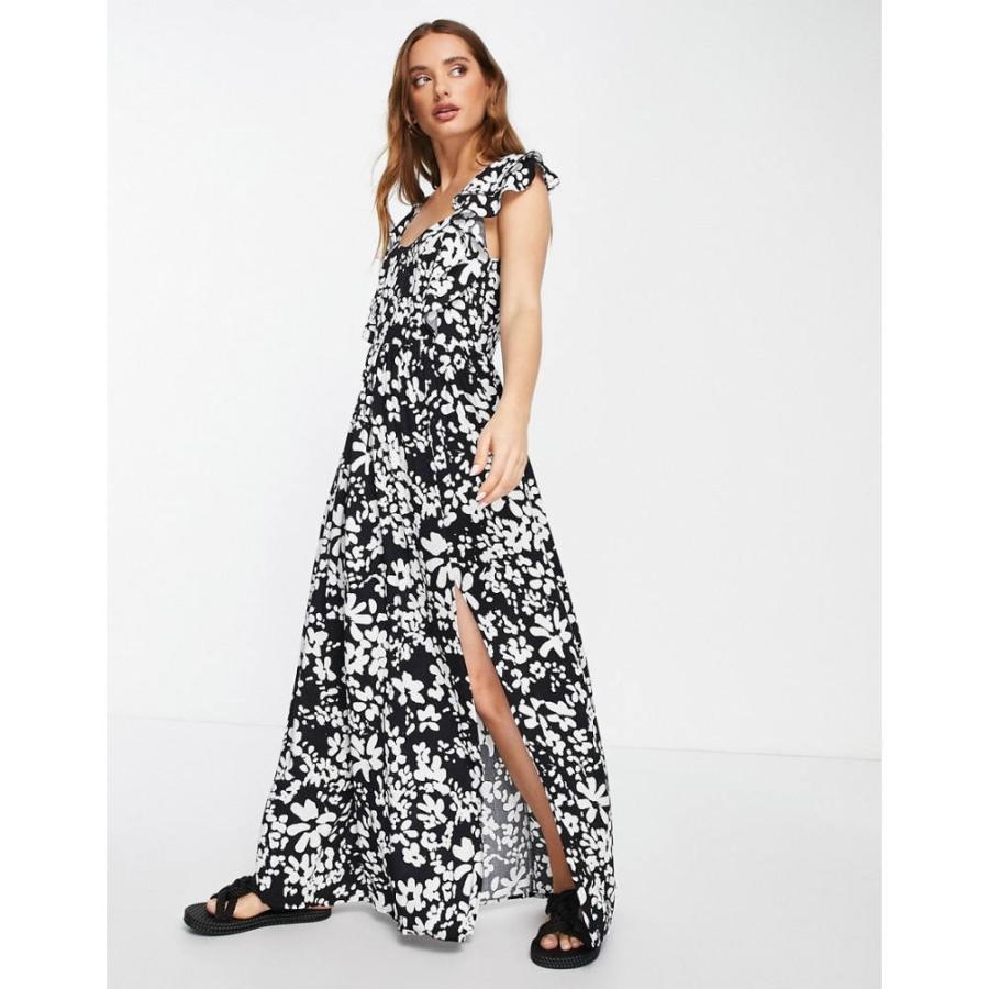 ワンピース Connection French Black Drape Strappy レディース Floral In フレンチコネクション Maxi ブラック サマーホワイト Dress マキシ丈 Www Alvenius Ind Br