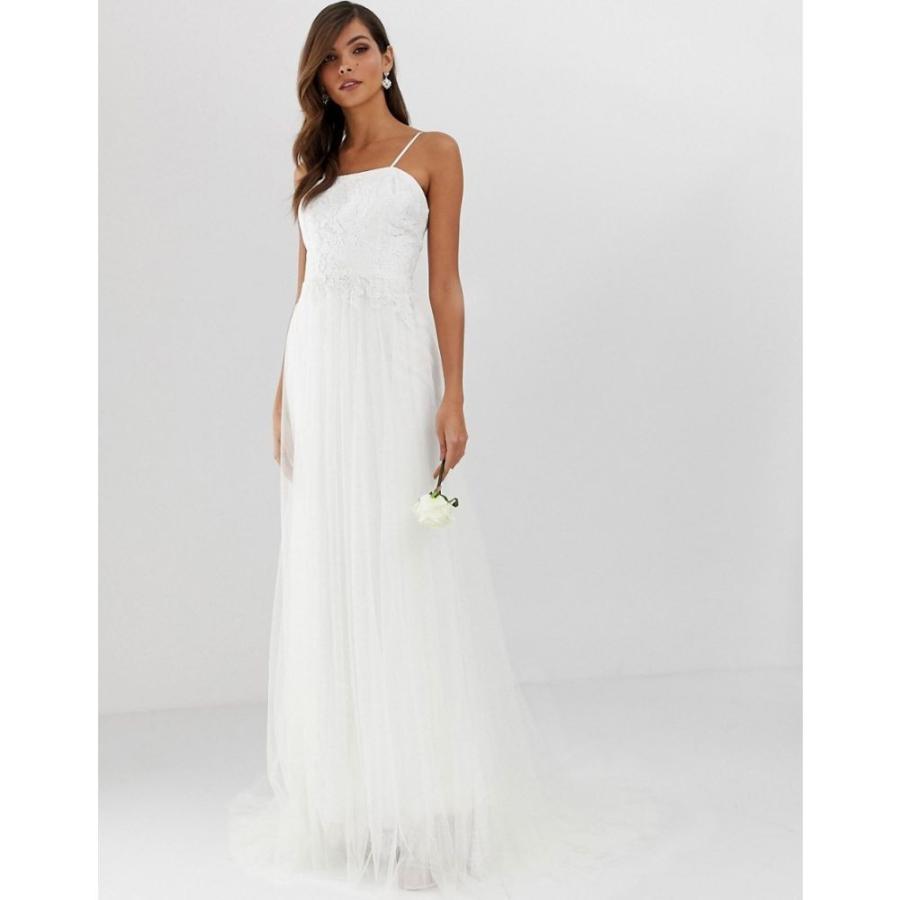 レディース パーティードレス エイソス ワンピース ドレス Asos Pretty Asos Edition Mesh Asos And Lace Layered Wedding Dress Ivory