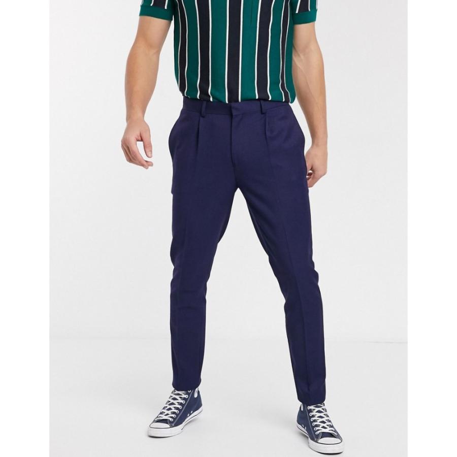 エイソス Asos Design メンズ スキニー スリム ボトムス パンツ Heavyweight Skinny Smart Trousers With Pleats In Navy ネイビー Supersport Tn