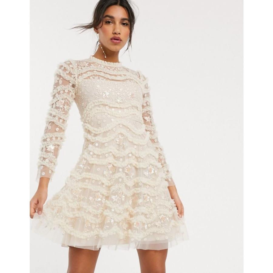 Sleeve スレッド In Needle Cream ワンピース ドレス Embroidered Mini In Needle ミニ丈 Dress スレッド アンド レディース Thread Long Ap フェルマート Fermart ワンピース 1号店 ニードル