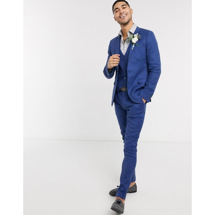 エイソス Asos Design メンズ スラックス ボトムス パンツ Wedding Super Skinny Suit Trousers In Stretch Cotton Linen In Navy ネイビー Smkcaturglobal Sch Id