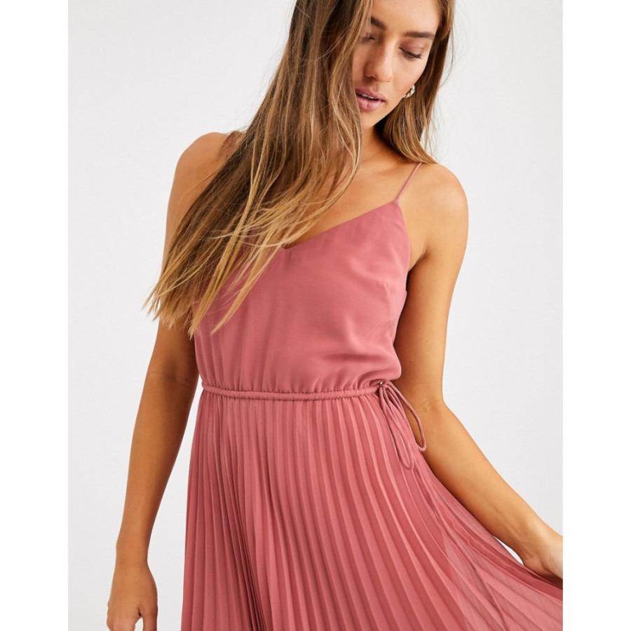 即納 在庫有り エイソス Asos Design レディース ワンピース キャミワンピ ワンピース ドレス Pleated Cami Midi Dress With Drawstring Waist In Dark Pink ダークピンク 当店限定商品 Www Superavila Com