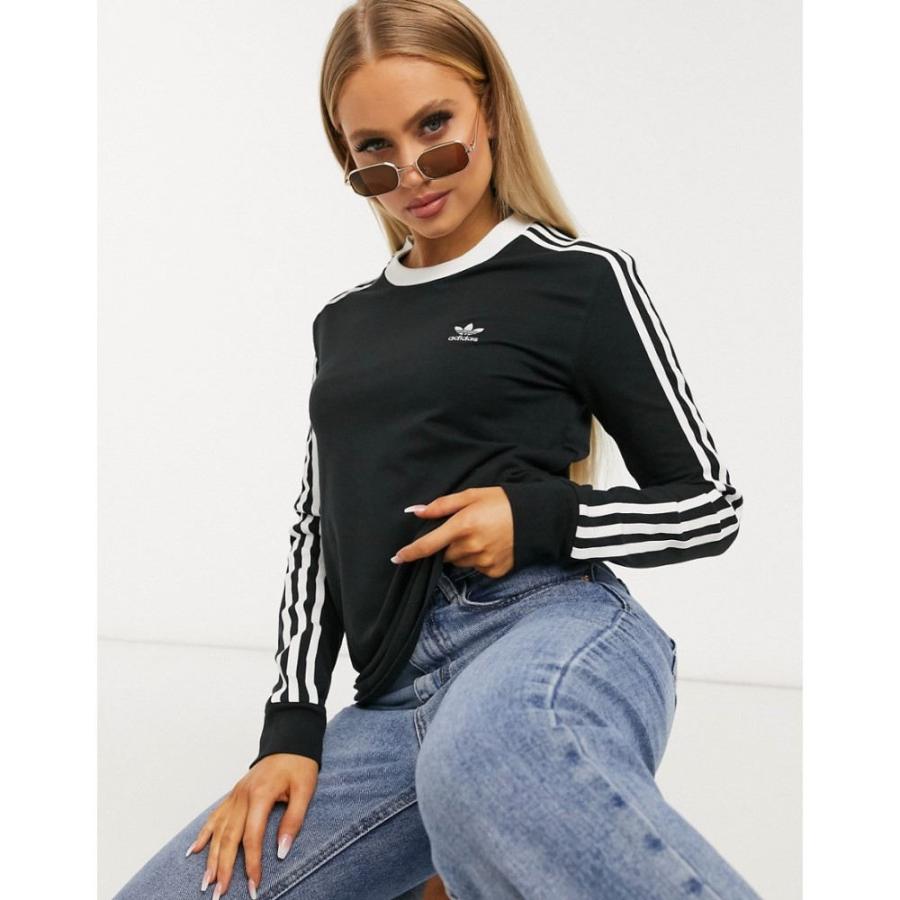 激安通販 Adidas ブラック ホワイト Black In T Shirt Sleeve Long Stripe Three Adicolor トップス 長袖tシャツ レディース Originals Adidas アディダス トップス レディース 長袖tシャツ アディダス Originals Tシャツ カットソー