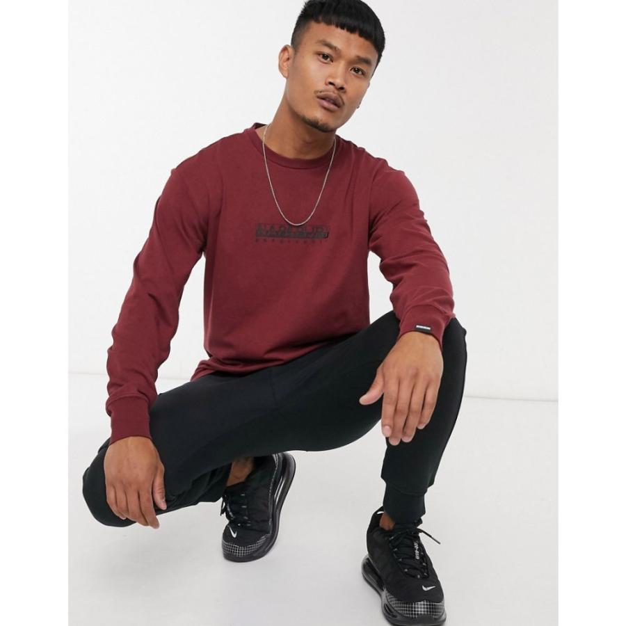 再入荷 ナパピリ トップス メンズ 長袖tシャツ ナパピリ Napapijri Napapijri Burgundy In T Shirt Sleeve Long Logo Box トップス ボックスロゴ 長袖tシャツ メンズ Tシャツ カットソー Dagl Tg