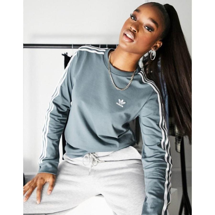 殿堂 レディース 長袖tシャツ アディダス Originals Adidas トップス ブルー Oxide Blue In T Shirt Sleeve Long Stripe Three Adicolor トップス 長袖tシャツ レディース Originals Adidas アディダス Tシャツ カットソー