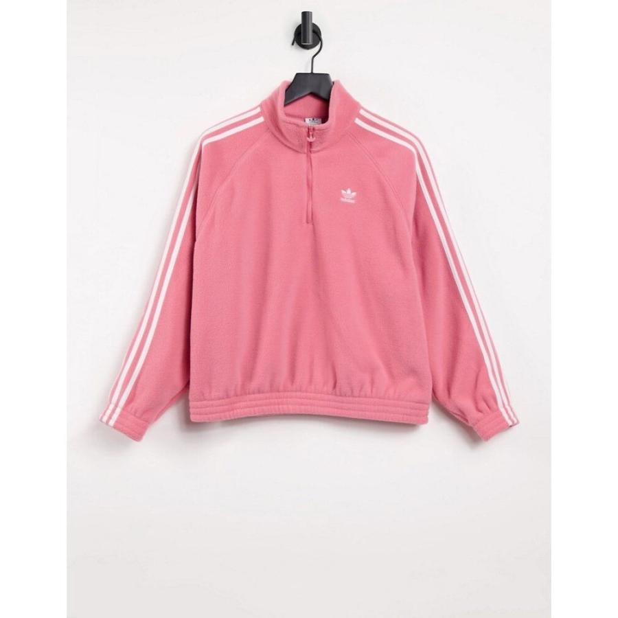 楽ギフ 包装 スウェット トレーナー レディース Originals Adidas アディダス スウェット トレーナー アディダス Originals Adidas ハーフジップ ピンク Rose Hazy In Sweatshirt Fleece Zip Quarter Stripe Three Adicolor トップス Seamhealth Com