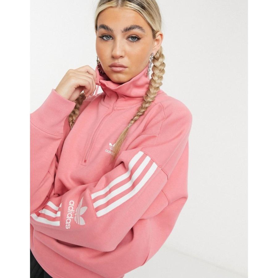 完売 スウェット トレーナー レディース Originals Adidas アディダス スウェット トレーナー アディダス Originals Adidas トップス ピンク Pink In Sweat Through Zip Neck High Up Locked トップス Meorboston Org
