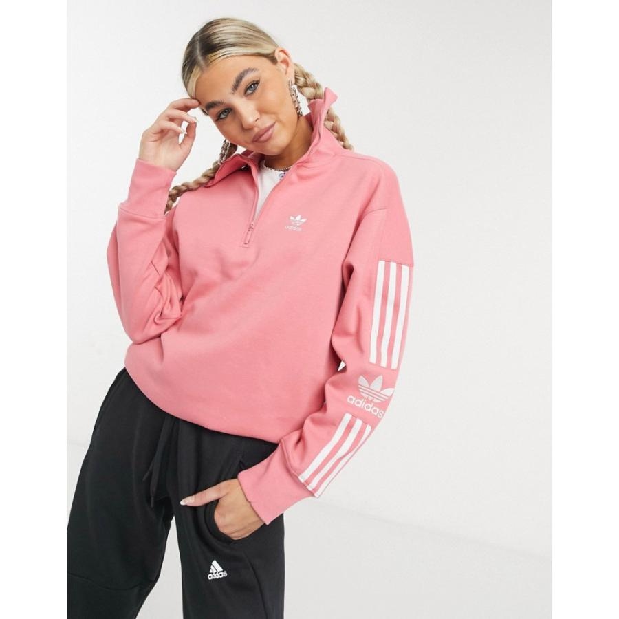 完売 スウェット トレーナー レディース Originals Adidas アディダス スウェット トレーナー アディダス Originals Adidas トップス ピンク Pink In Sweat Through Zip Neck High Up Locked トップス Meorboston Org