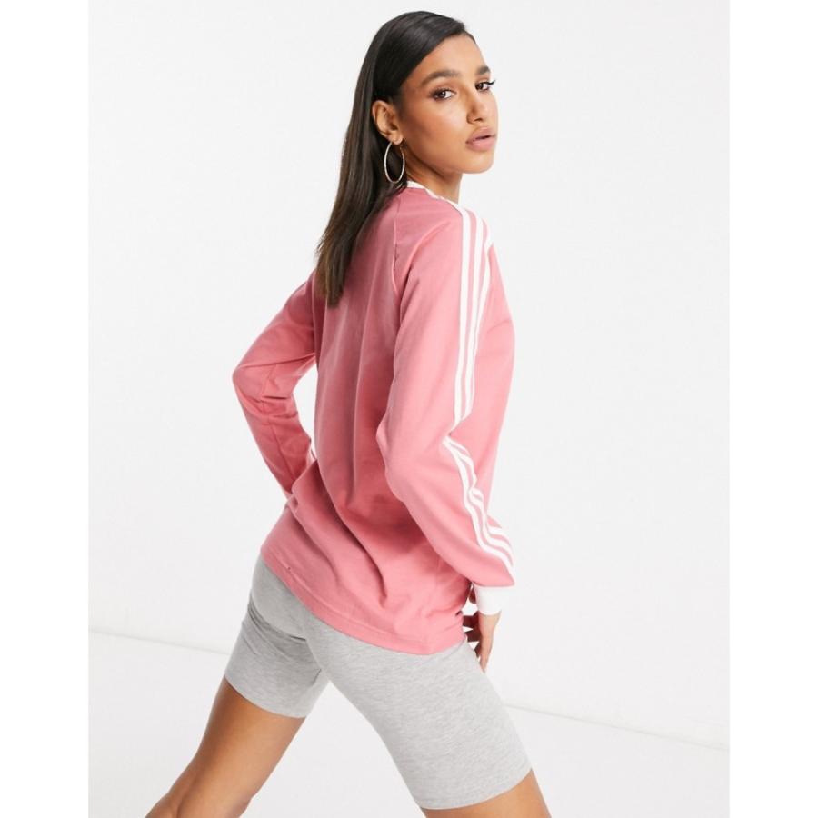 女性に人気 トップス 長袖tシャツ レディース Originals Adidas アディダス トップス レディース 長袖tシャツ アディダス Originals Adidas Three ピンク Rose Hazy In Top Sleeve Long Logo Stripe Tシャツ カットソー