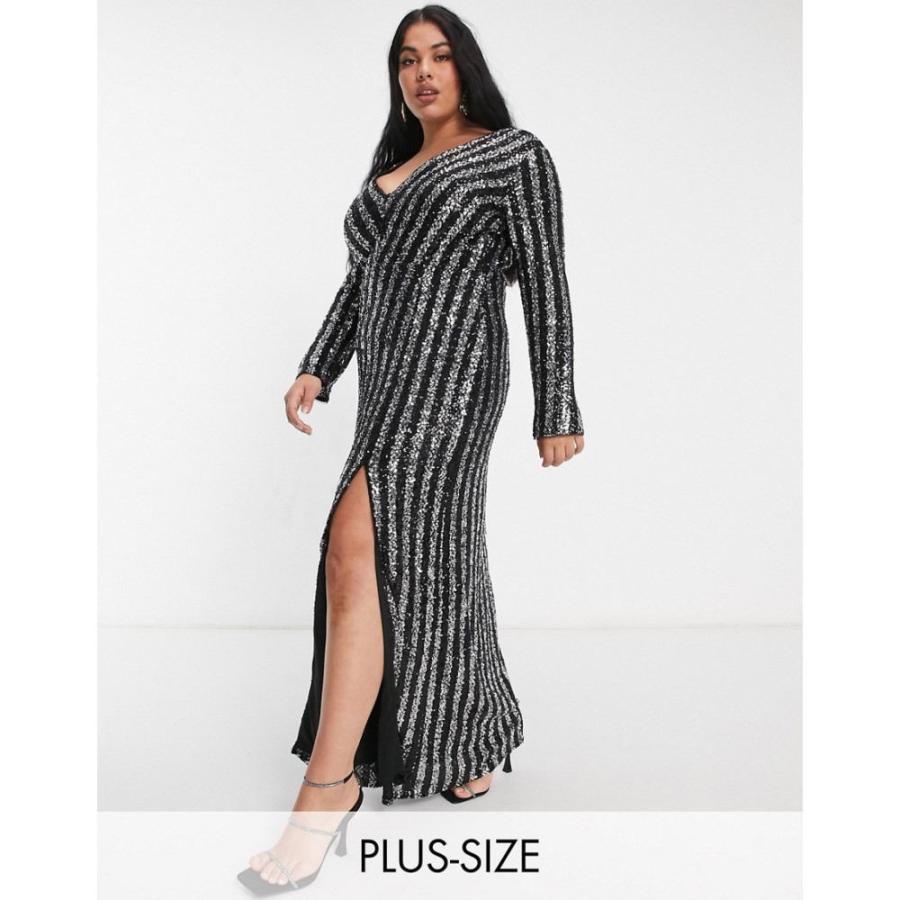 クライマックスセール再値下げ ジェイデッドローズ Jaded Rose Plus レディース ワンピース マキシ丈 Exclusive Sequin Stripe Maxi Dress With Thigh Split In Black And Silver 在庫限り 完売次第終了ぽっきりsale Toscelikspecialsteel Com