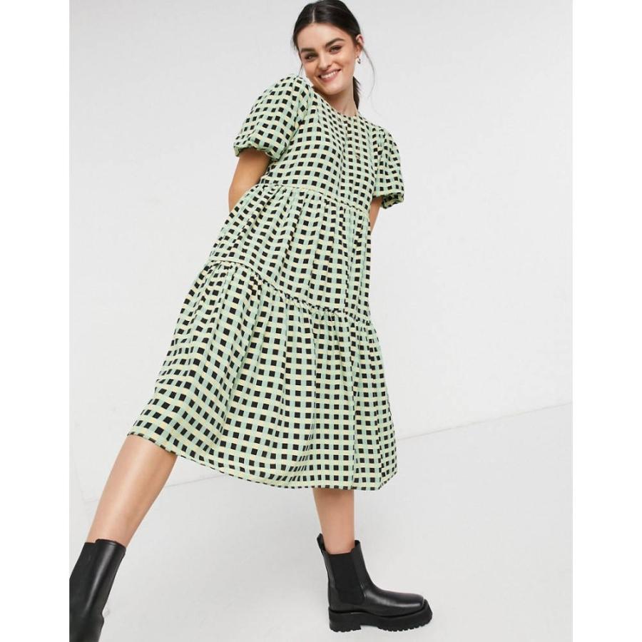 即日発送 Smock Midi ワンピース ドレス ａライン ワンピース レディース Glamorous グラマラス レディース ワンピース グラマラス Glamorous Dress グリーンブラック Check In Skirt Tiered With ワンピース チュニック