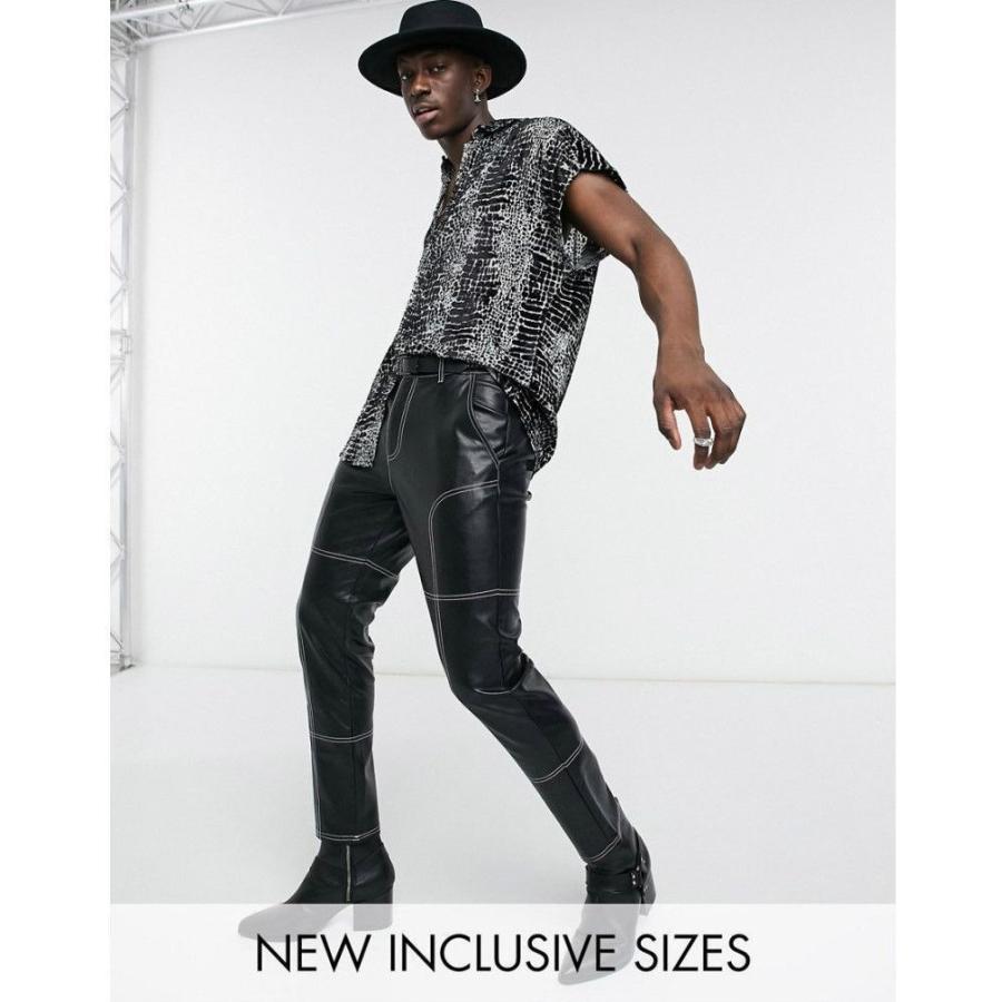 代引き手数料無料 エイソス Asos Design メンズ スキニー スリム ボトムス パンツ Asos Design Slim Fit Trousers In Faux Leather With Contrast Stitch ブラック Ap フェルマート Fermart 1号店 通販 Yahoo ショッピング 人気ブランド Mail Alrayan