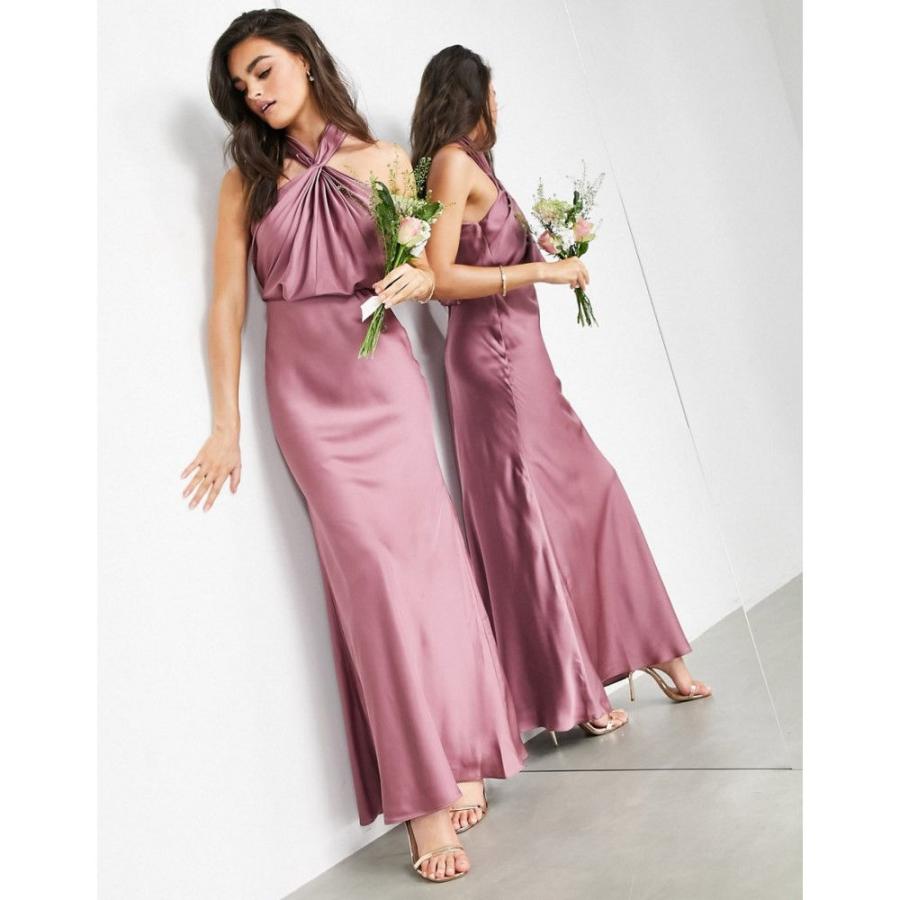 正本 エイソス Asos Edition レディース ワンピース マキシ丈 ワンピース ドレス Satin Ruched Halter Neck Maxi Dress In Orchid ライトパープル 激安 商店街 Superavila Com