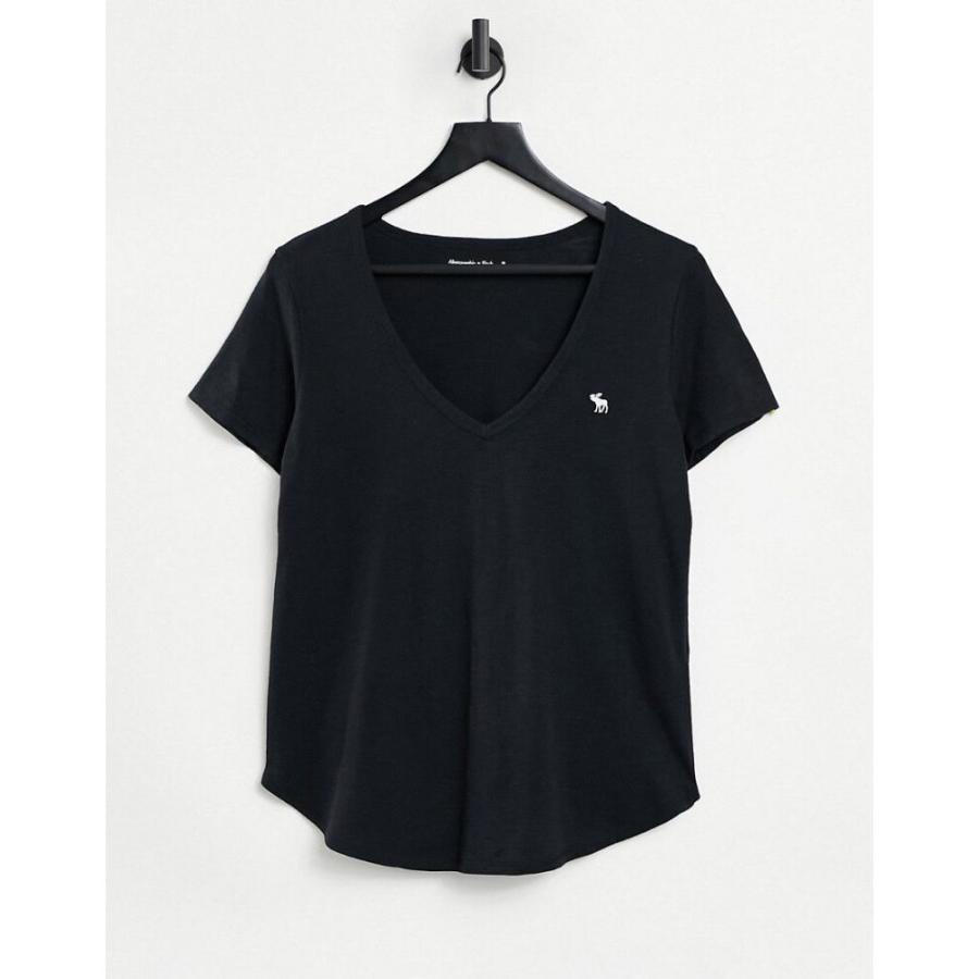 格安 セール アバクロンビー フィッチ Abercrombie Fitch レディース Tシャツ Vネック ロゴtシャツ Short Sleeve V Neck Logo T Shirt In Black ブラック 直販人気商品 Www Superavila Com