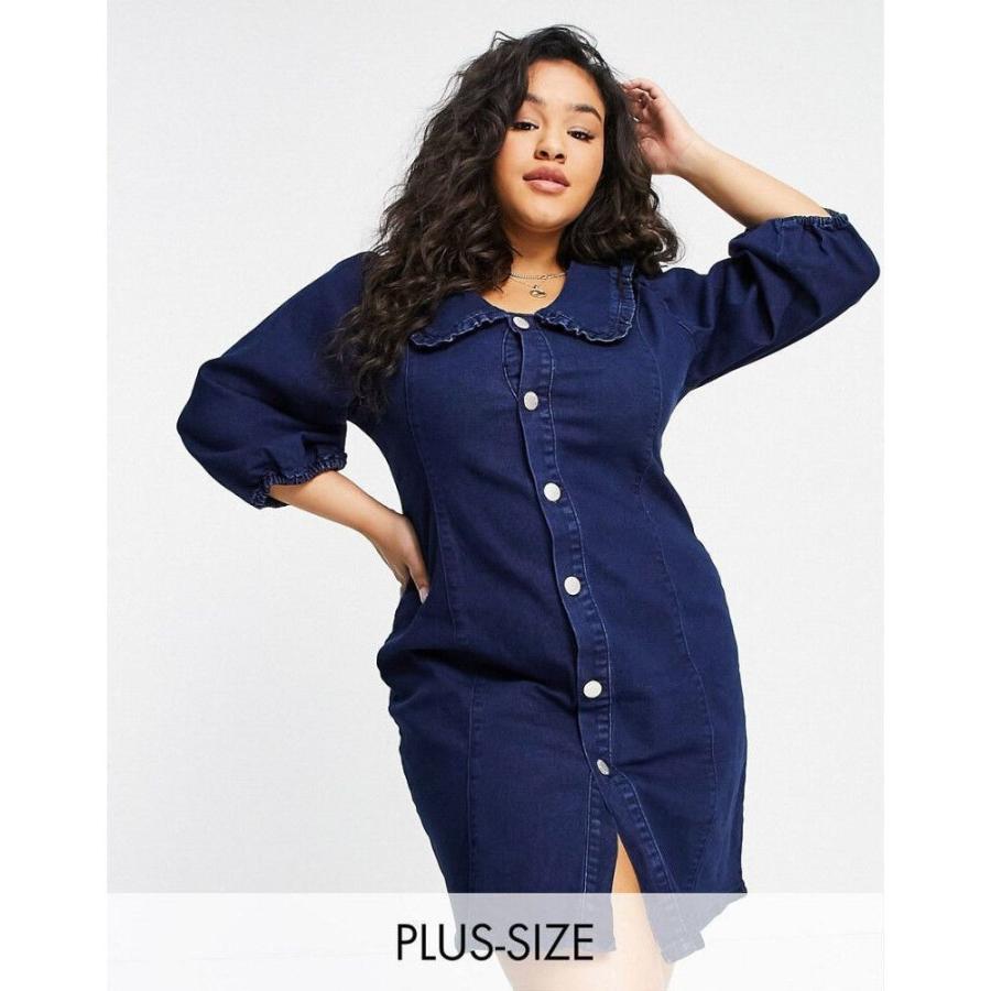 激安超安値 ワンピース グラマラス Curve Glamorous レディース インディゴデニム Front Popper And Collar Frill With Dress Mini Denim ミニ丈 デニム ワンピース レディース Curve Glamorous グラマラス ワンピース チュニック