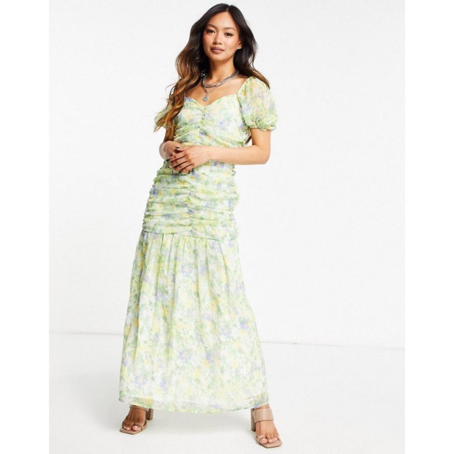 エイソス Asos Design レディース ワンピース ワンピース ドレス Ruched Puff Sleeve Maxi Dress In A White Base With Yellow And Blue Floral Print Ap フェルマート Fermart 1号店 通販 Yahoo ショッピング